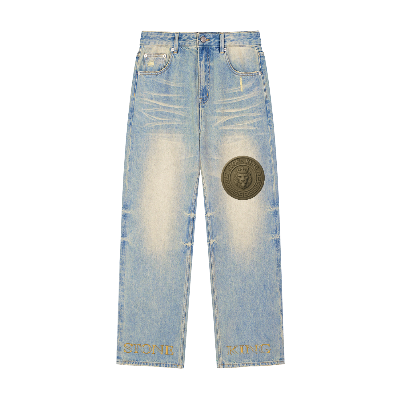 Sun Fade Raw Hem Denim Jeans
