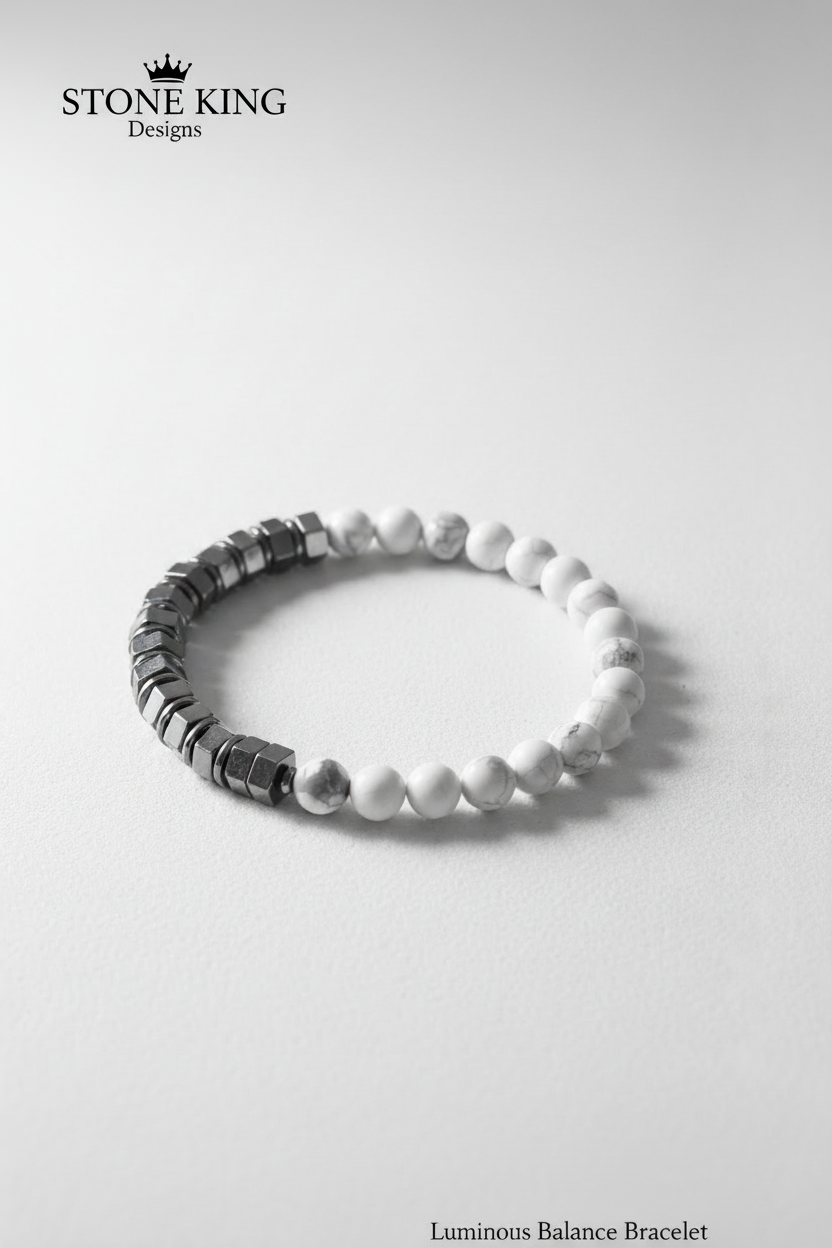 White Howlite + Hematite Stone Bracelet