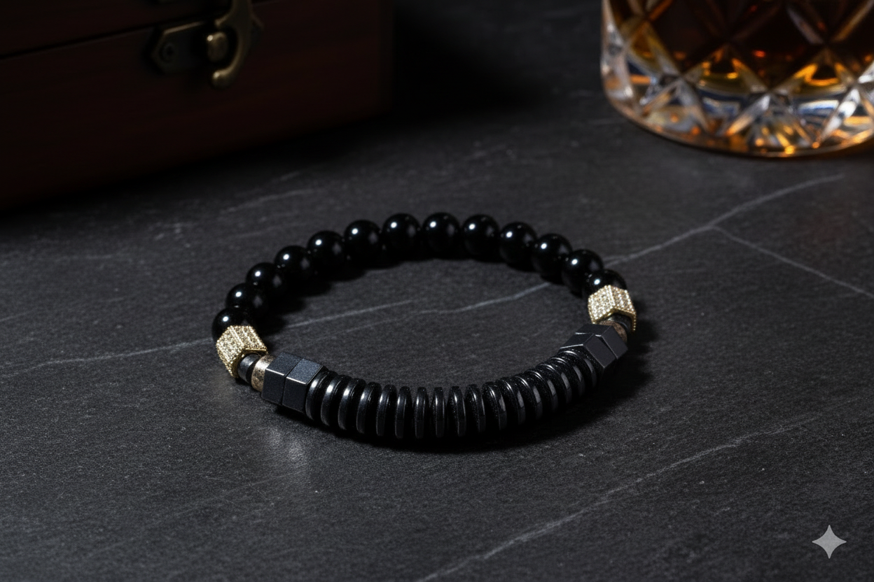 Black Onyx (gloss) + Hematite Bracelet