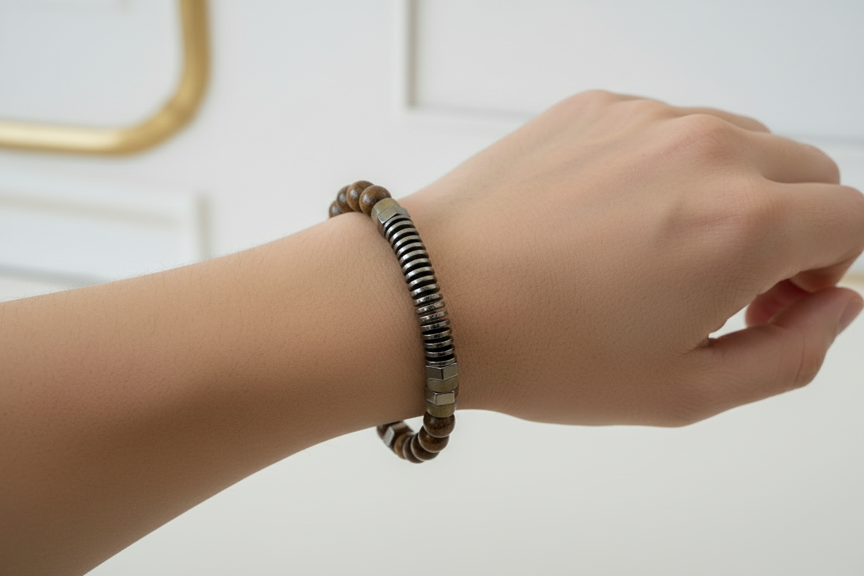 Bronzite + Hematite Disk Stone Bracelet