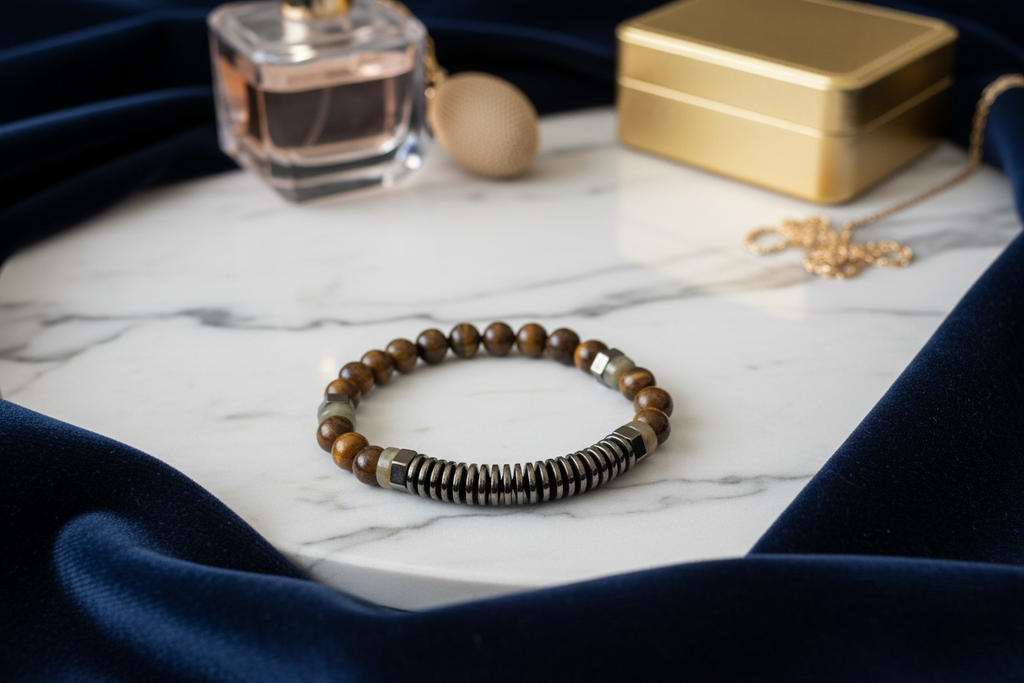 Bronzite + Hematite Disk Stone Bracelet