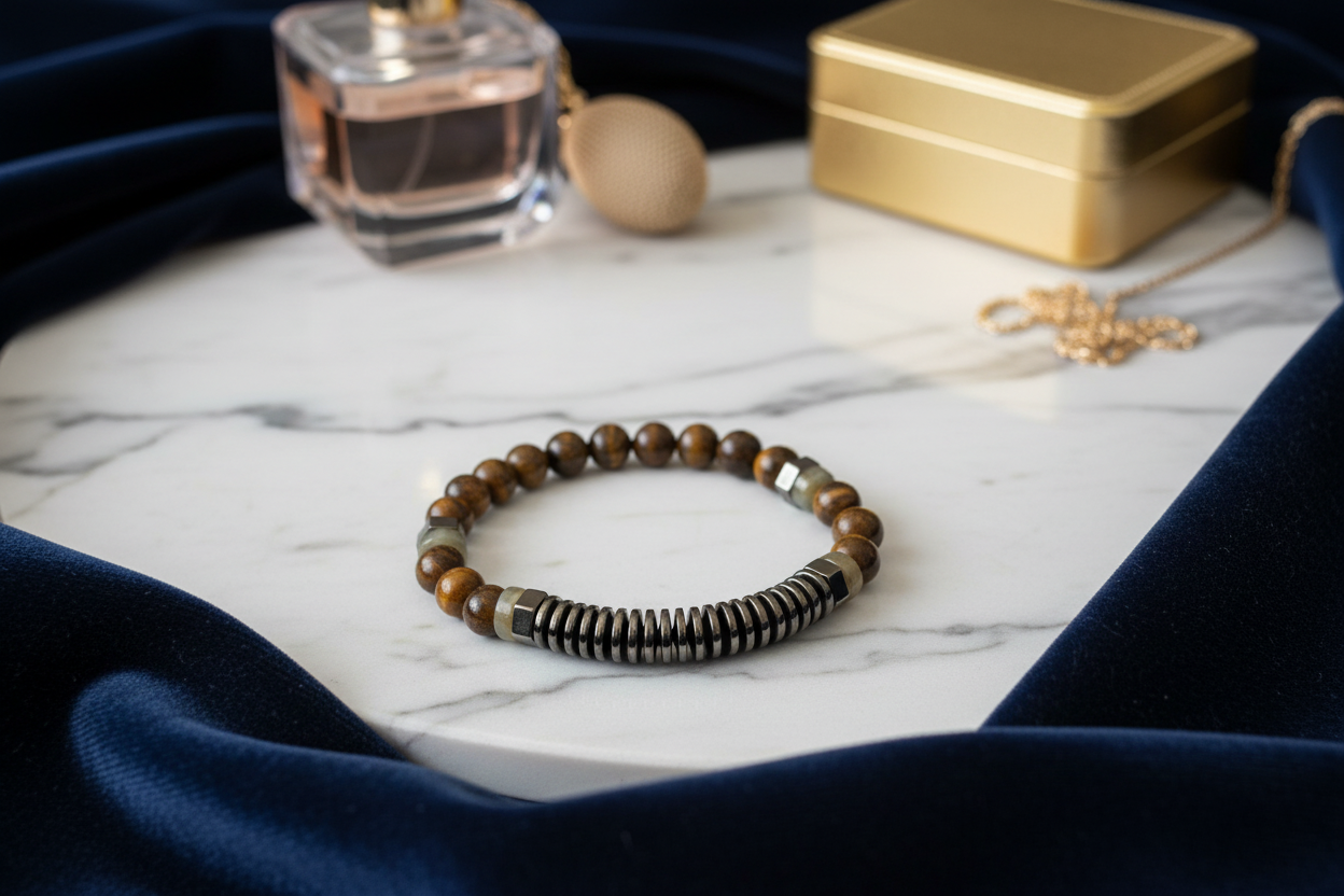 Bronzite + Hematite Disk Stone Bracelet